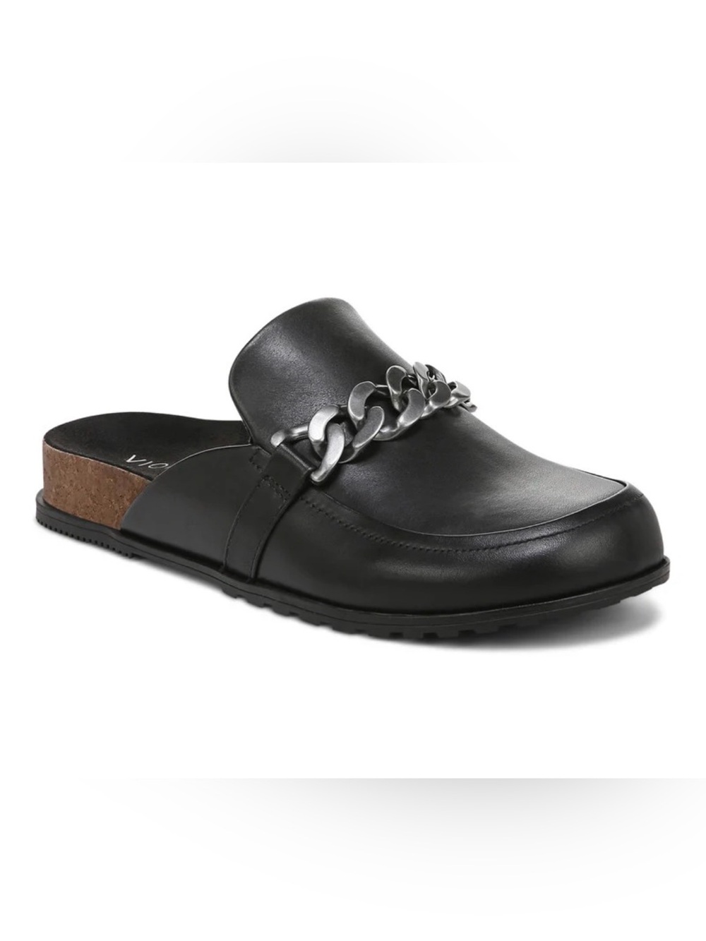 Vionic Georgie black leather slip on mule clog